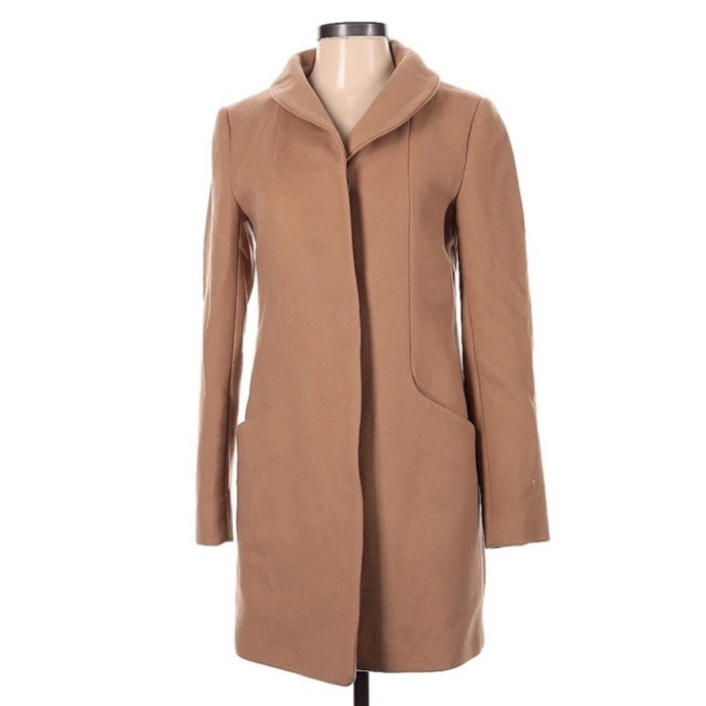Covington Cocoon Long Tan Brown Pea Coat Tweed Zip-up Jacket Pockets Medium EUC